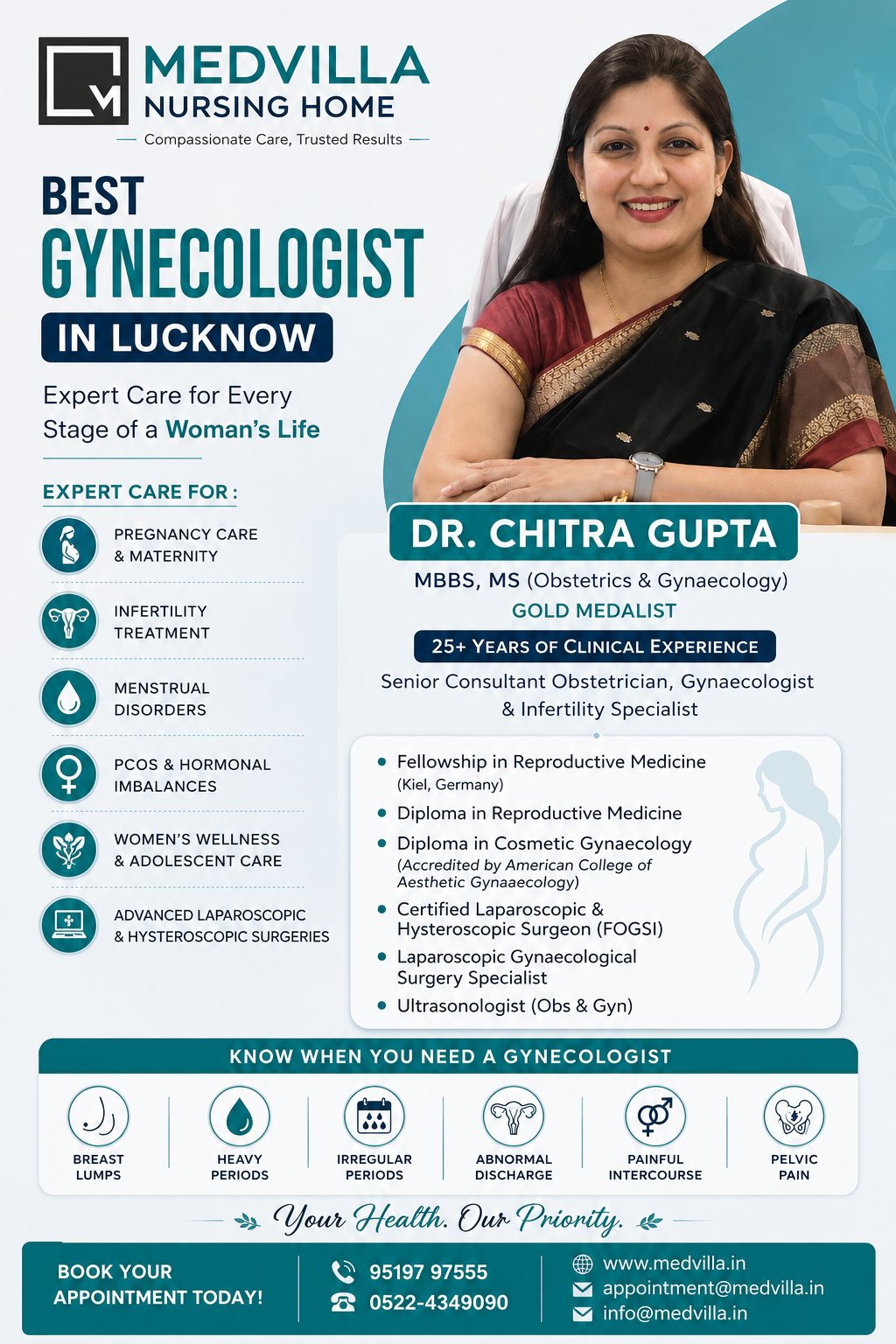 Best Gynaecologist in Gomti Nagar, Lucknow for PCOS, Laparoscopy & Infertility — Dr. Chitra Gupta